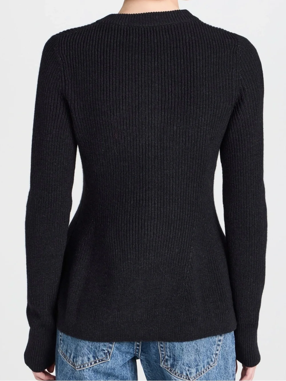 La Ligne Ribbed Flare Cardigan Sweater Peplum Navy Blue Medium - Picture 5 of 9